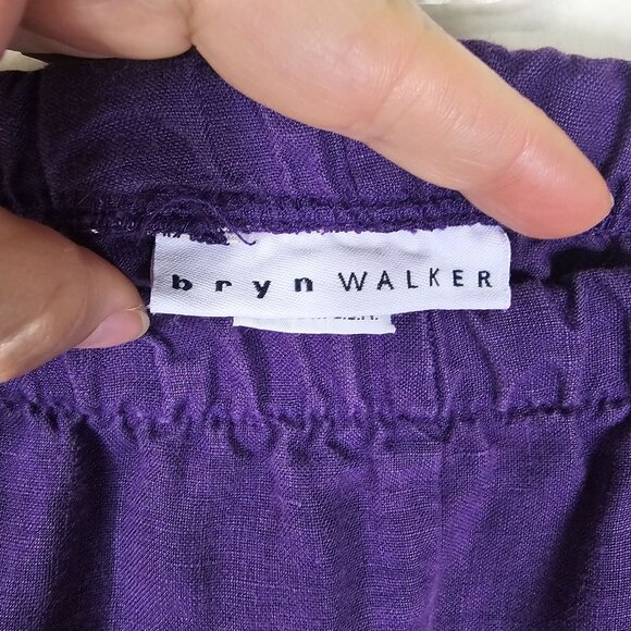 Bryn Walker Linen Wide Leg Pants 1X Purple Elastic Waist Pull On Beach Lagenlook - Picture 3 of 10